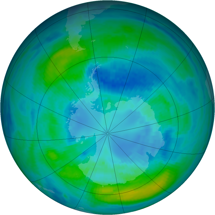 Antarctic ozone map for 07 April 1990